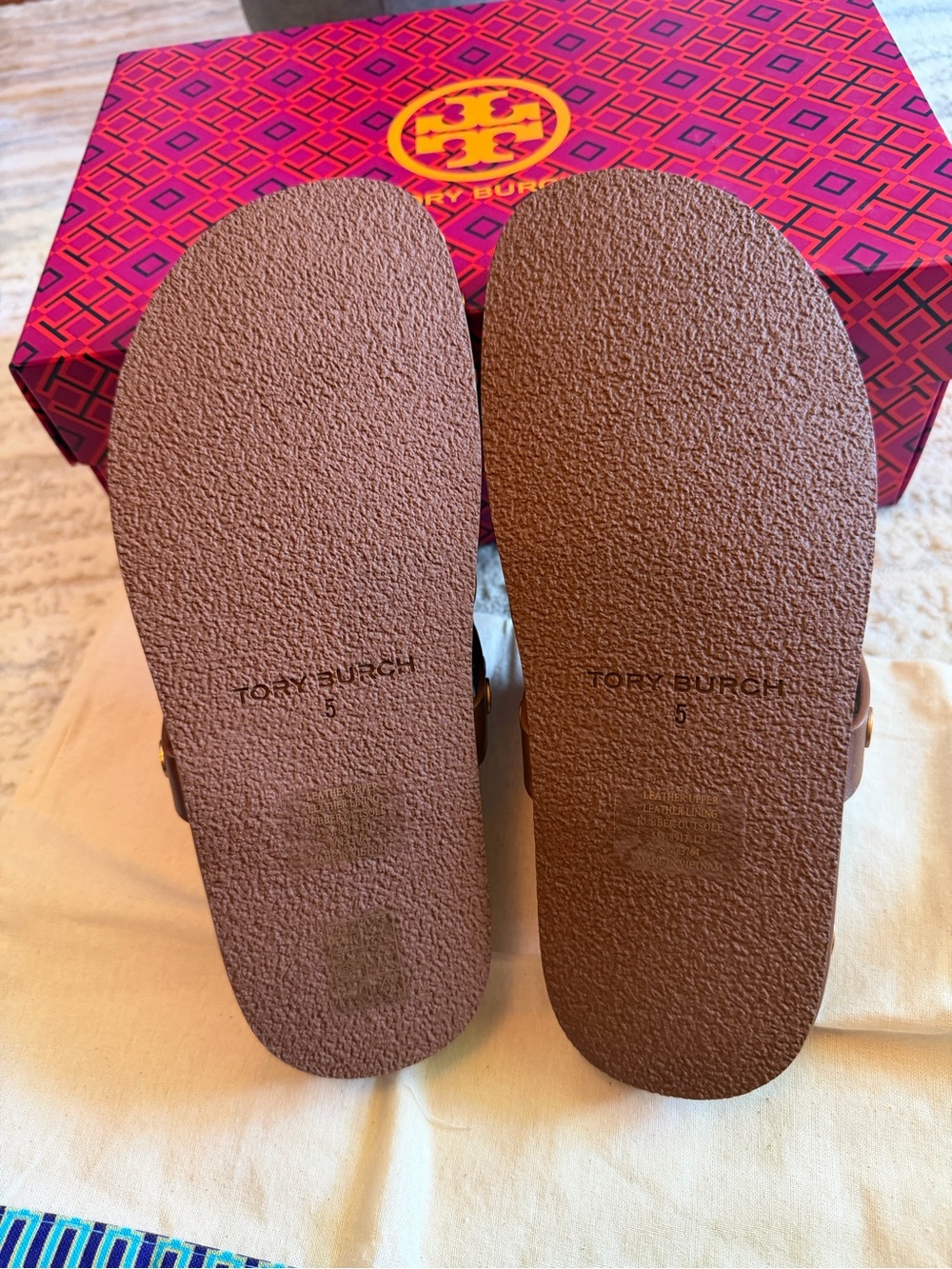Tory Burch Brown Leather Miller Studded Slide Sandals - Picture 6 of 7